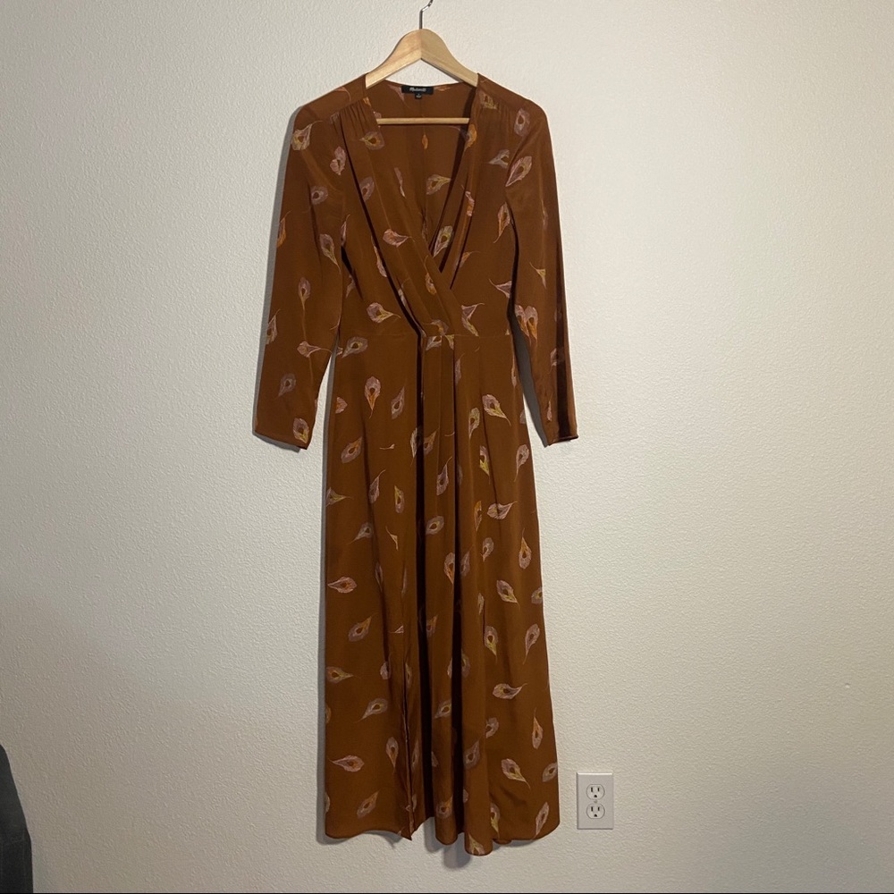 Rusty orange colored Madewell Silk maxi dress